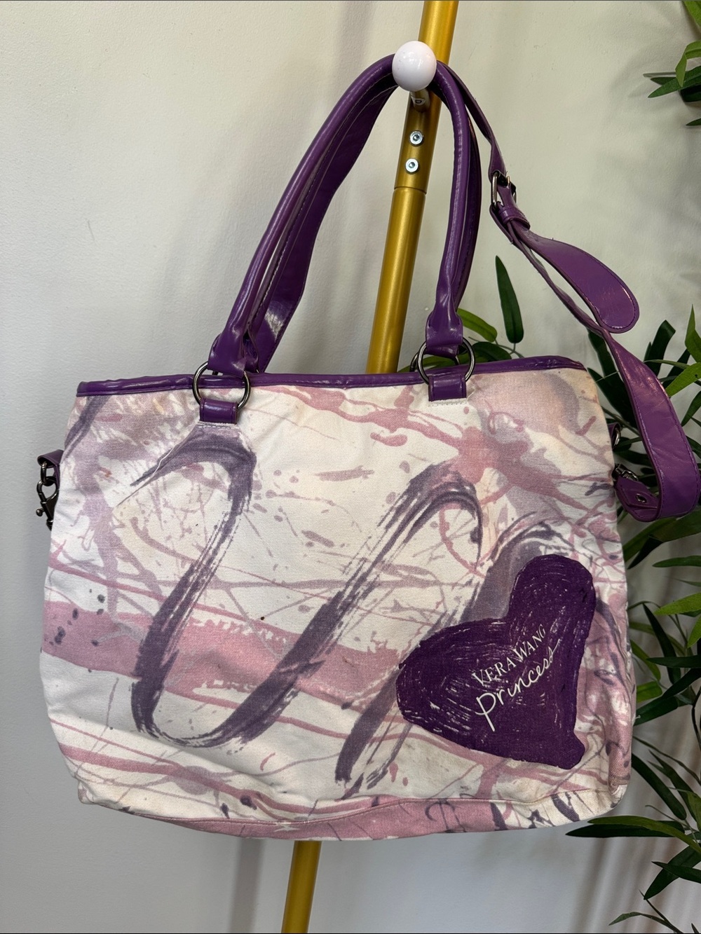 Vera Wang Princess Purple and Pink Brushstroke Heart Canvas Tote